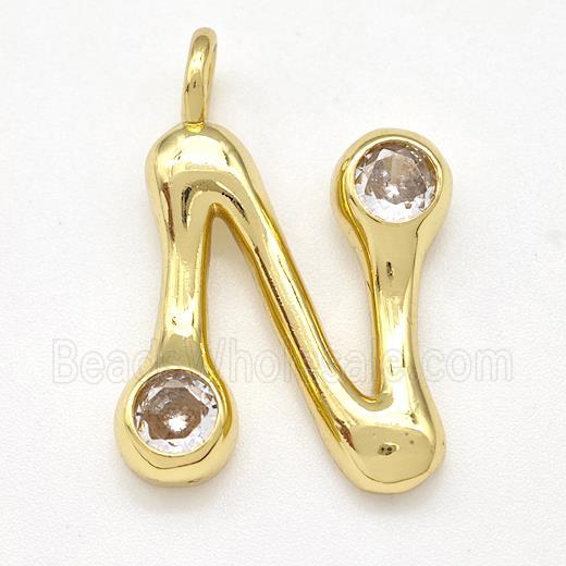 Copper Letter-N Pendant Pave Zircon Gold Plated