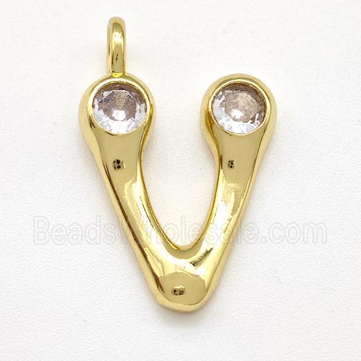 Copper Letter-V Pendant Pave Zircon Gold Plated