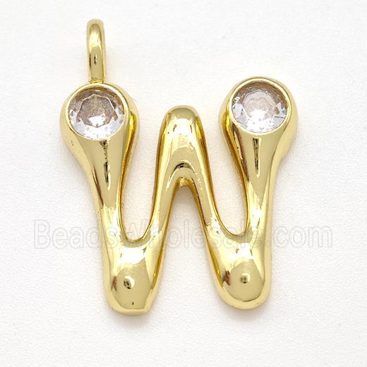 Copper Letter-W Pendant Pave Zircon Gold Plated