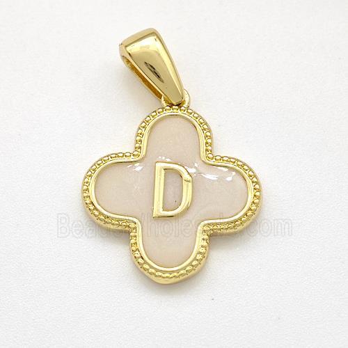 Copper Clover Pendant Letter-D Painted Gold Plated