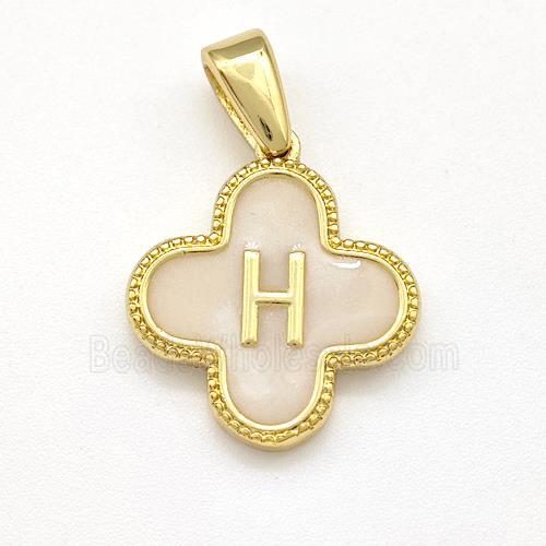 Copper Clover Pendant Letter-H Painted Gold Plated