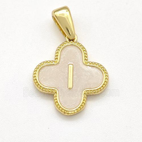 Copper Clover Pendant Letter-I Painted Gold Plated