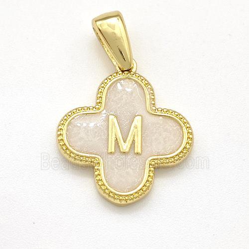 Copper Clover Pendant Letter-M Painted Gold Plated