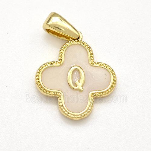 Copper Clover Pendant Letter-Q Painted Gold Plated