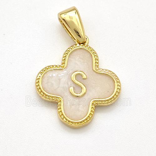 Copper Clover Pendant Letter-S Painted Gold Plated