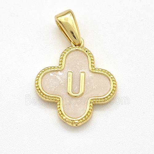Copper Clover Pendant Letter-U Painted Gold Plated