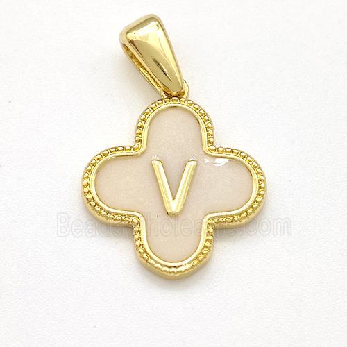Copper Clover Pendant Letter-V Painted Gold Plated