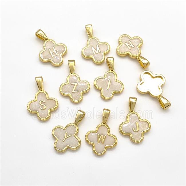 Copper Clover Letter Pendant Painted Mixed Alphabet Gold Plated