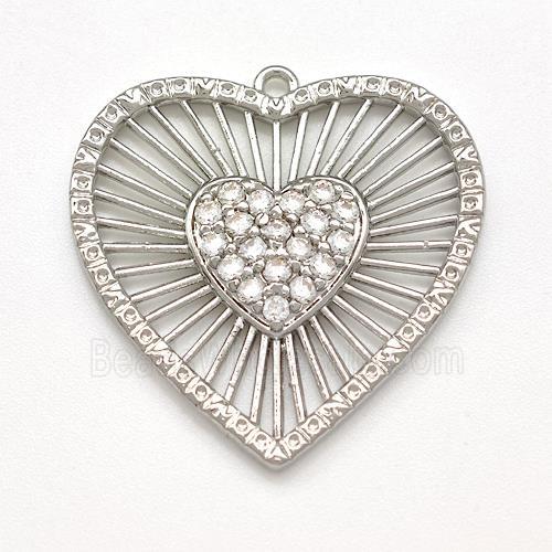 Copper Heart Pendant Micro Pave Zirconia Platinum Plated