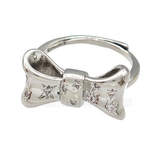 Copper Bow Rings Micro Pave Zirconia Adjustable Platinum Plated