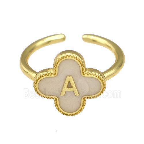 Copper Clover Rings Letter-A Painted Gold Plated