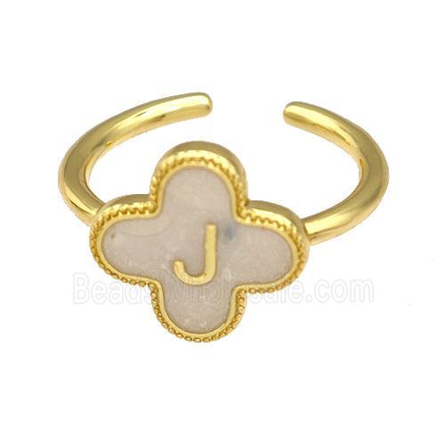 Copper Clover Rings Letter-J Painted Gold Plated