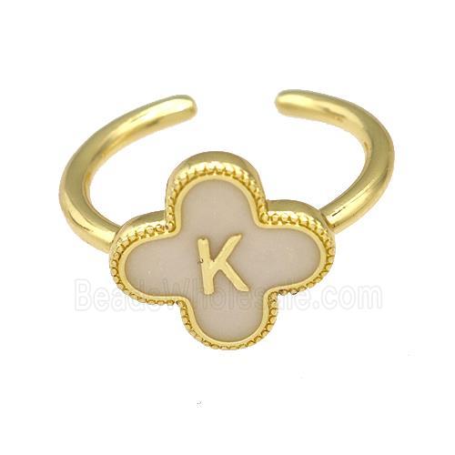 Copper Clover Rings Letter-K Painted Gold Plated