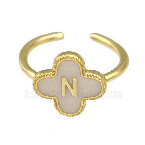 Copper Clover Rings Letter-N Painted Gold Plated