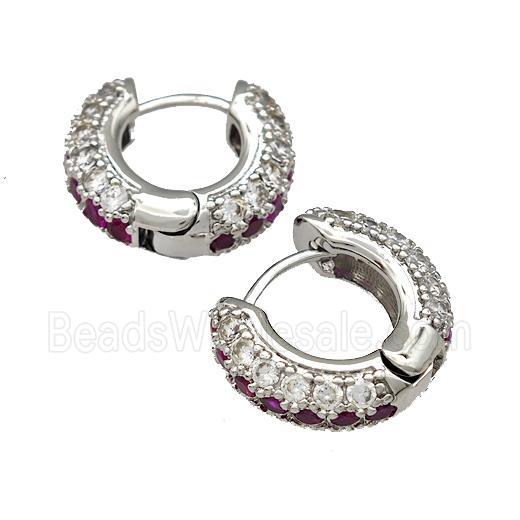 Copper Hoop Earring Micro Pave Zirconia Platinum Plated