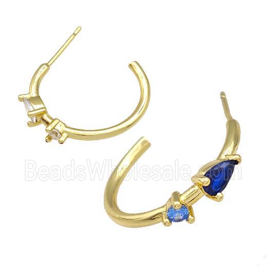 Copper Stud Earrings Pave Zircon Gold Plated
