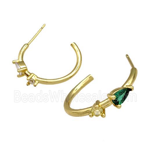 Copper Stud Earrings Pave Zircon Gold Plated