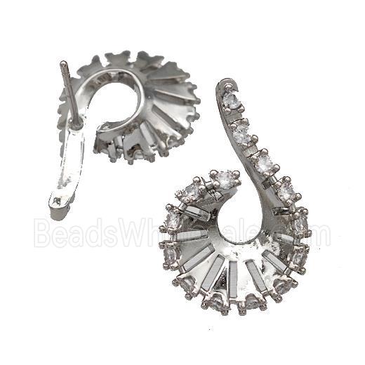 Copper Stud Earrings Pave Zirconia Spire Platinum Plated