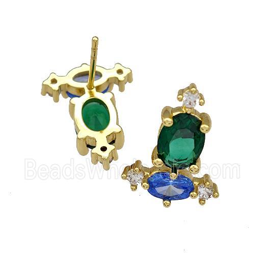Copper Stud Earrings Pave Zircon Gold Plated
