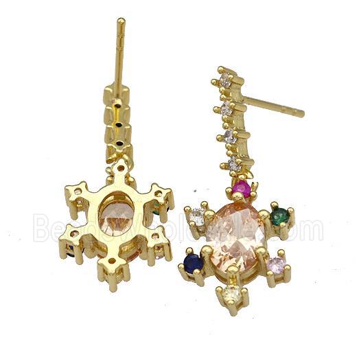 Copper Tortoise Stud Earrings Micro Pave Multicolor Zirconia Gold Plated