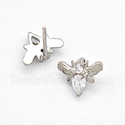 Copper Honeybee Stud Earrings Pave Zircon Platinum Plated