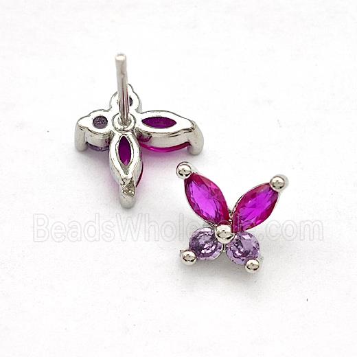 Copper Butterfly Stud Earrings Pave Zirconia Platinum Plated