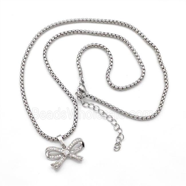 Copper Necklaces Bow Pave Zircon Platinum Plated