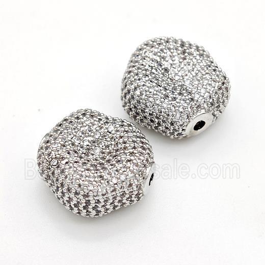 Copper Beads Micro Pave Zirconia Platinum Plated