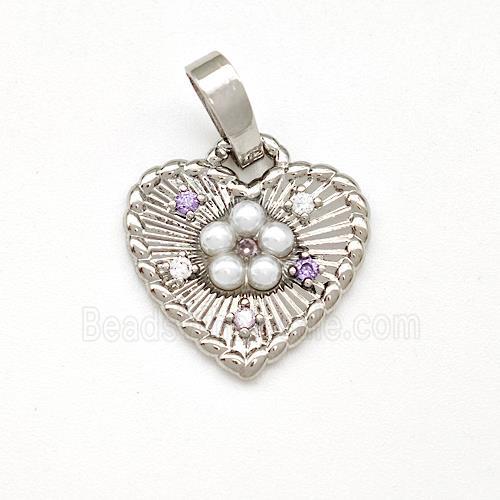 Copper Heart Pendant Pave Pearlized Resin Zirconia Platinum Plated