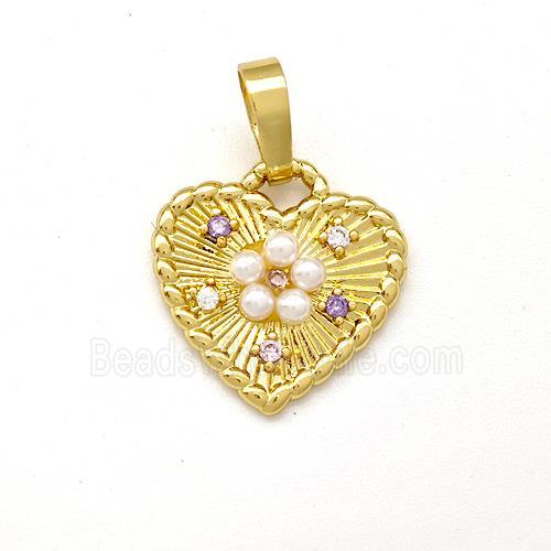 Copper Heart Pendant Pave Pearlized Resin Zirconia Gold Plated