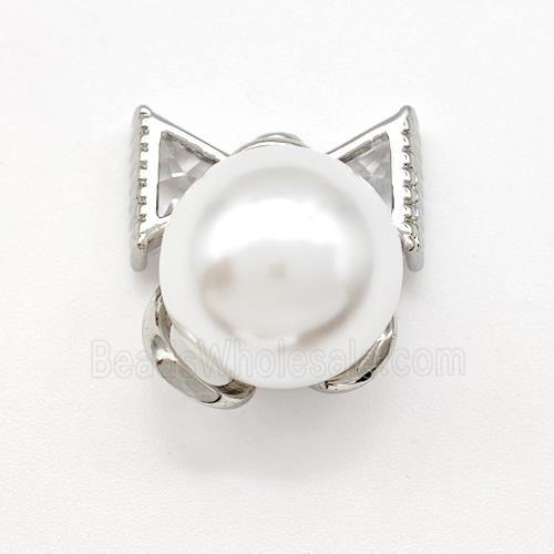Copper Bow Pendant Pave Pearlized Resin Platinum Plated