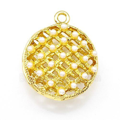 Copper Coin Pendant Pave Pearlized Resin Hollow Gold Plated