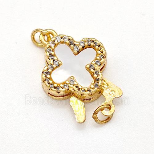 Copper Slider Clasp Pave Shell Zirconia Clover Gold Plated