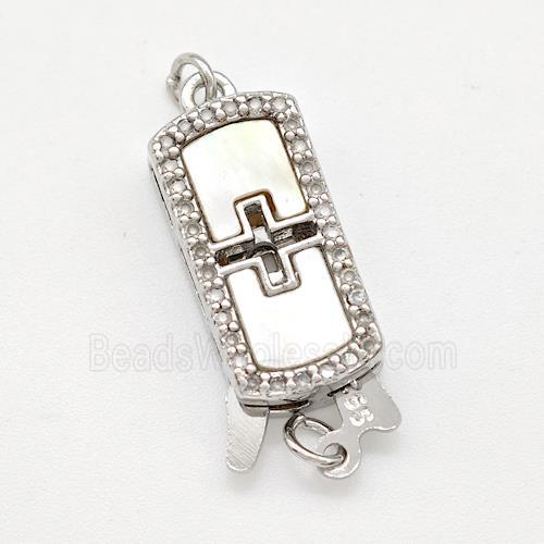 Copper Slider Clasp Pave Shell Zirconia Rectangle Platinum Plated