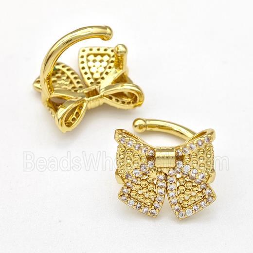 Copper Bow Clip Earrings Pave Zirconia Gold Plated