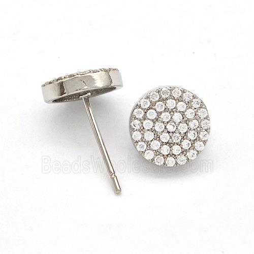 Copper Stud Earrings Pave Zirconia Circle Platinum Plated