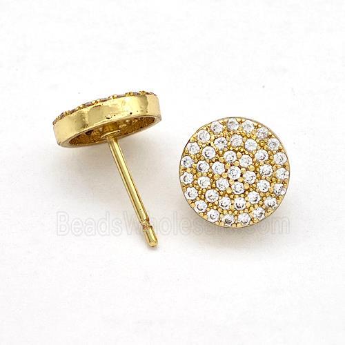 Copper Stud Earrings Pave Zirconia Circle Gold Plated