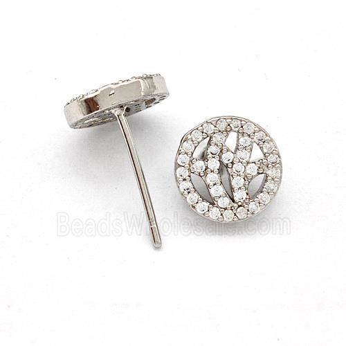 Copper Stud Earrings Pave Zirconia Circle Platinum Plated