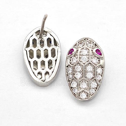Copper Stud Earrings Pave Zirconia Snakehead Platinum Plated