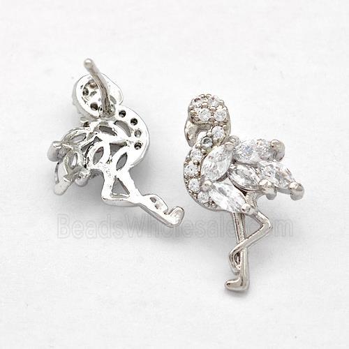 Copper Crane Stud Earrings Pave Zirconia Platinum Plated