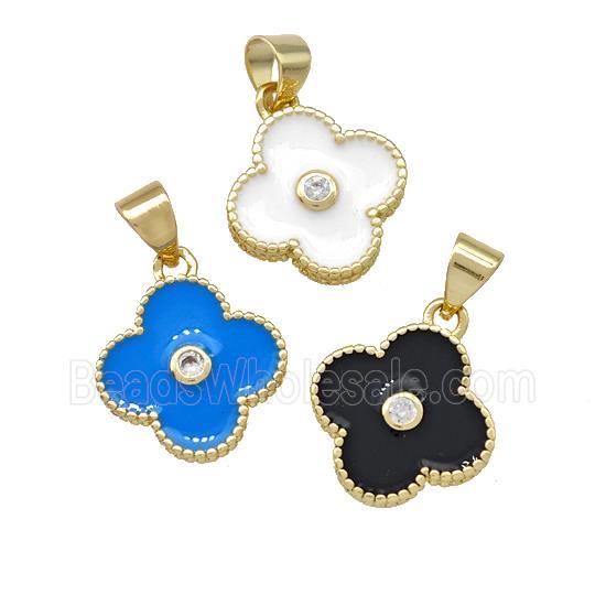 Copper Clover Pendant Pave Zirconia Enamel Gold Plated Mixed
