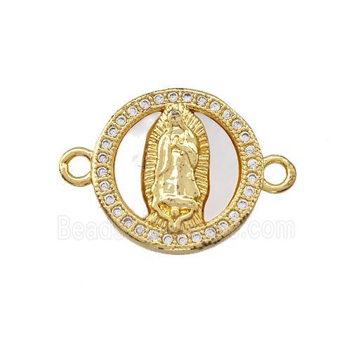 Jesus Charms Copper Circle Connector Pave Shell Zirconia 18K Gold Plated