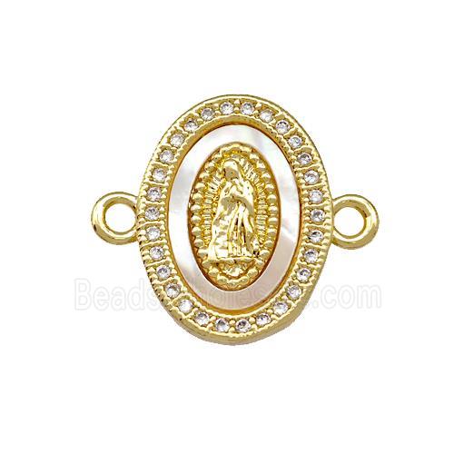 Jesus Charms Copper Oval Connector Pave Shell Zirconia 18K Gold Plated