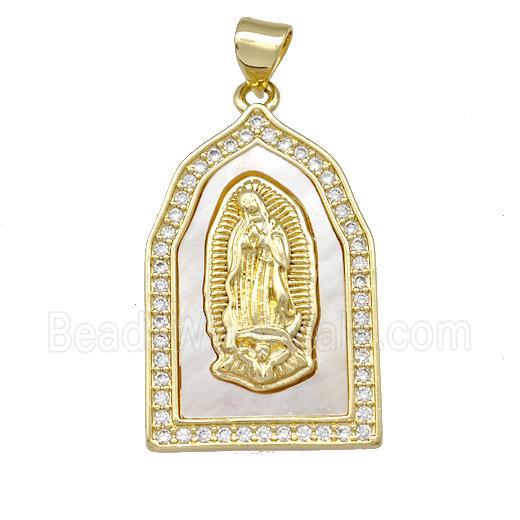 Jesus Charms Copper Pendant Pave Shell Zirconia 18K Gold Plated