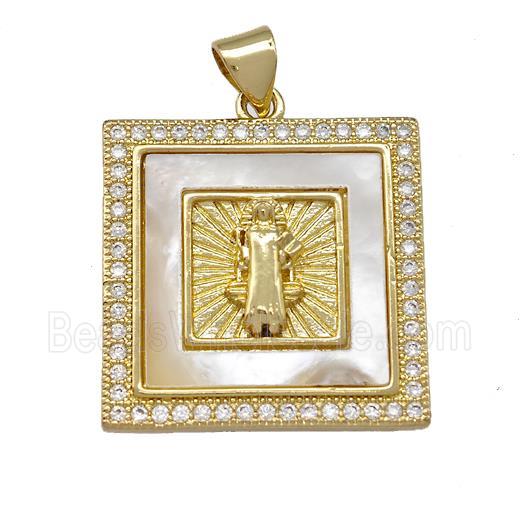 Jesus Charms Copper Square Pendant Pave Shell Zirconia 18K Gold Plated