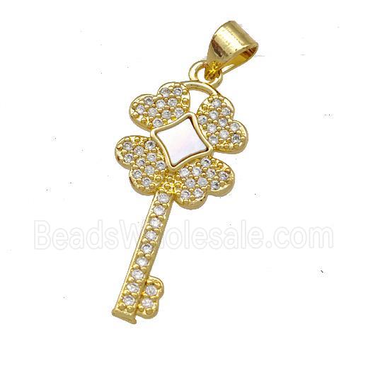 Copper Key Pendant Pave Shell Zirconia 18K Gold Plated