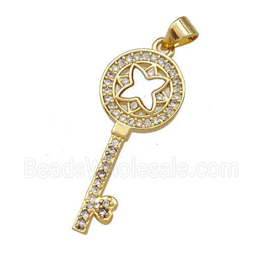Copper Key Pendant Pave Shell Zirconia 18K Gold Plated