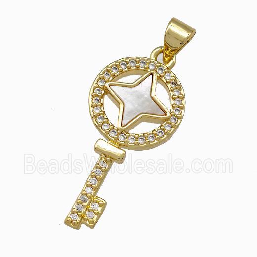 Copper Key Pendant Pave Shell Zirconia 18K Gold Plated