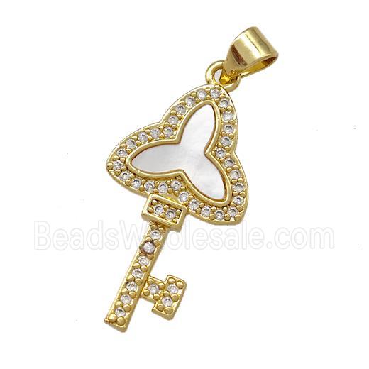 Copper Key Pendant Pave Shell Zirconia 18K Gold Plated
