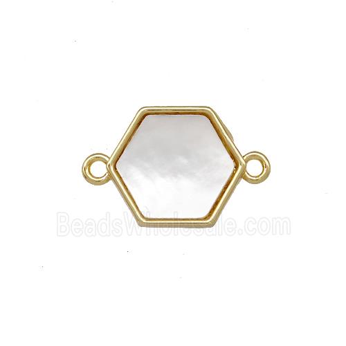 Copper Hexagon Connector Pave Shell 18K Gold Plated